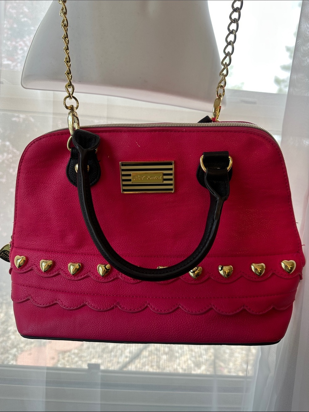 Betsey Johnson Hot Pink Dome Satchel with Gold Accents